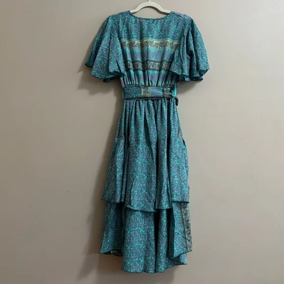 NWT Silk Boho Tiered Wrap Dress By Guru Sz Medium / Large - Picture 3 of 14